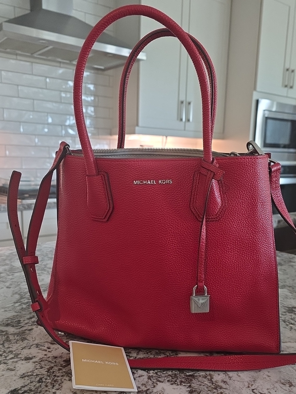 MICHAEL KORS Red Pebbled Leather Satchel